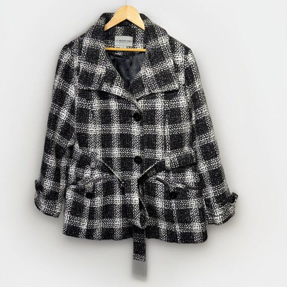 Weather Tamer Jackets & Blazers - Weather Tamer Plaid Belted Peacoat Women’s Size 1X Black & White